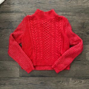 LOFT Bright Red Mock Neck Cable Knit Sweater - Valentine's / Christmas Sweater